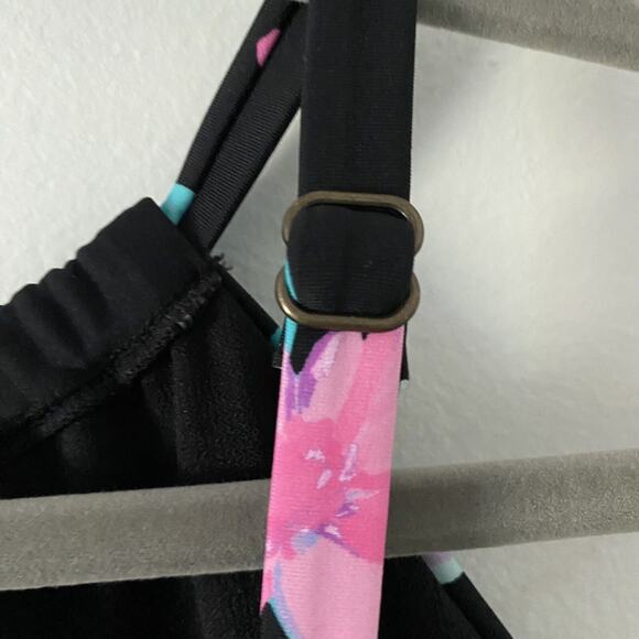 Island Escape One-Piece Black Floral Adjustable Swimsuit Size 10 New - Picture 10 of 11